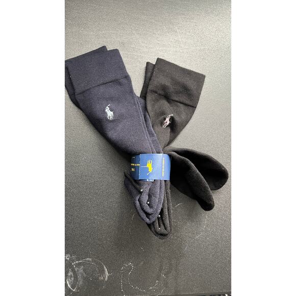 Polo Ralph Lauren Custom Fit Reinforced Heel & Toe 2 Pair  New Blue & blk - Picture 2 of 5